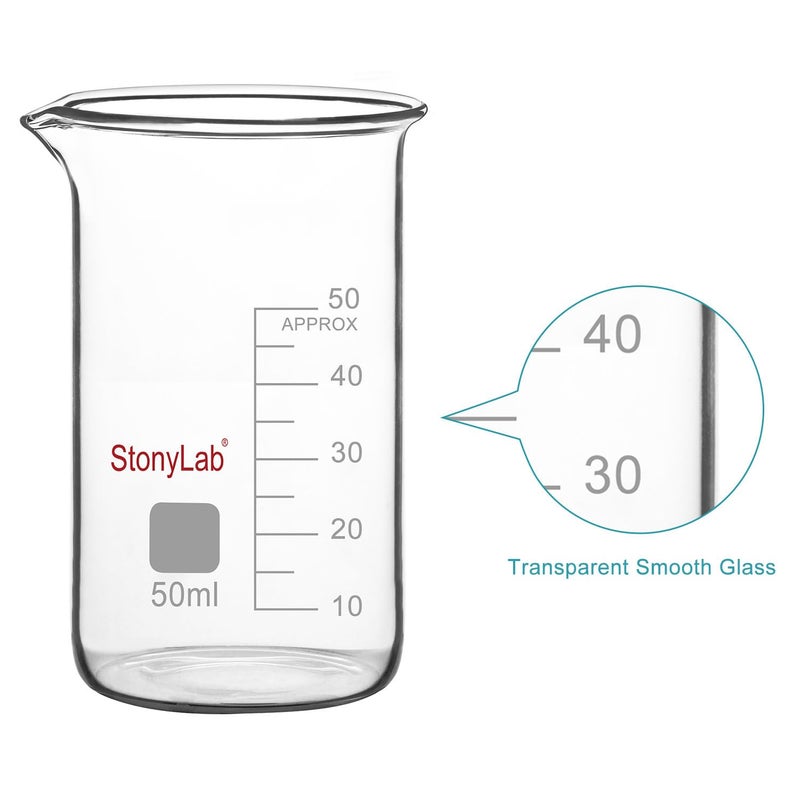 stonylab كوب زجاجي، عبوة واحدة من زجاج البورسليكات، كوب طويل مدرج مع فوهة صب، 50 مل - Image 3